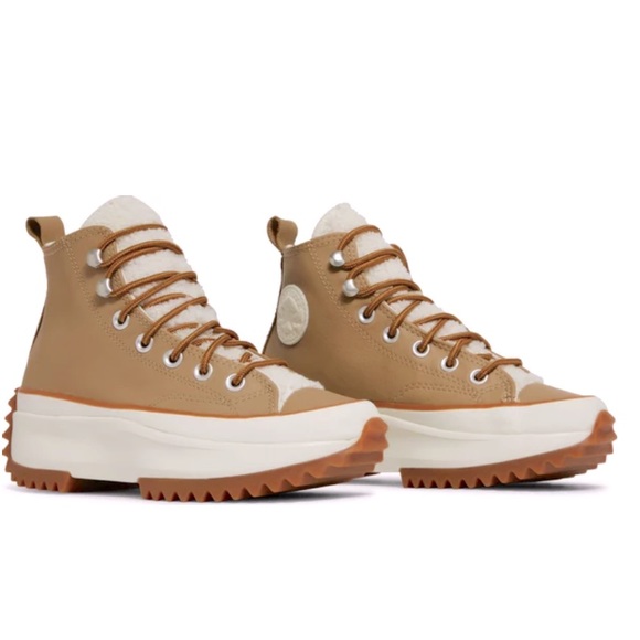 Converse Run Star Hike Hi Platform Sherpa Leather Nomad Khaki - Picture 1 of 10